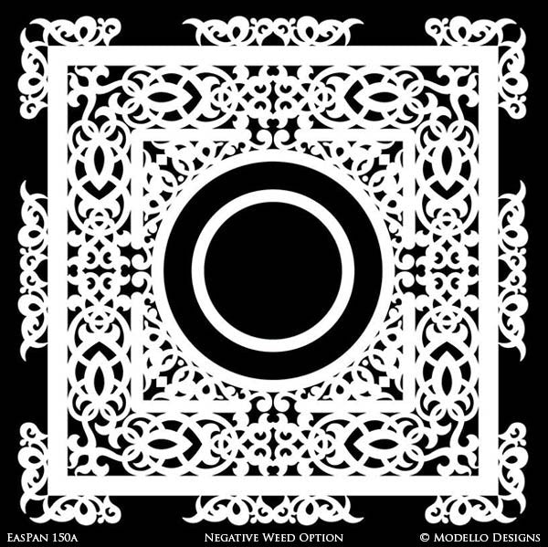 Large Square Carpet Panel or Wall Art with Painted Designs - Modello Custom Stencils