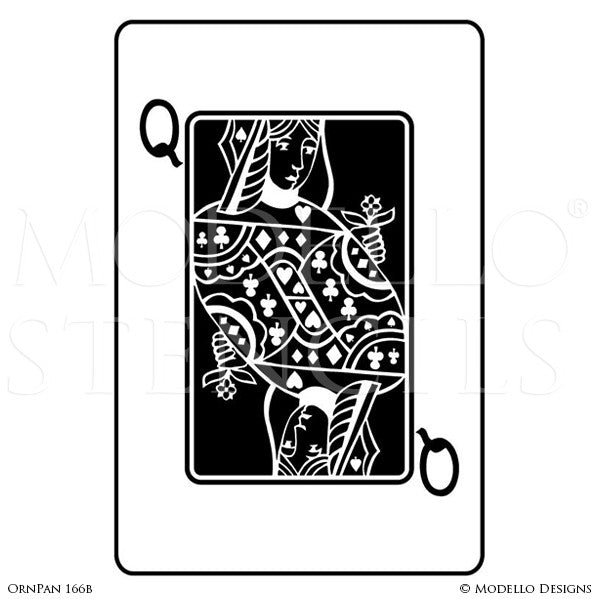 Queen of Hearts Playing Card Wall Art - Decorative Wall Mural Graphics Stencils - Modello Custom Stencils