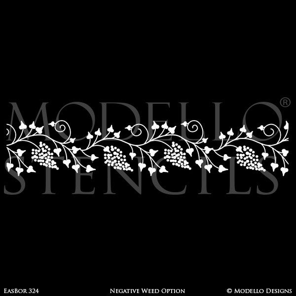 Leaves Vines Designs on Custom Painted Ceilings - Modello Custom Adhesive Vinyl Border Stencils