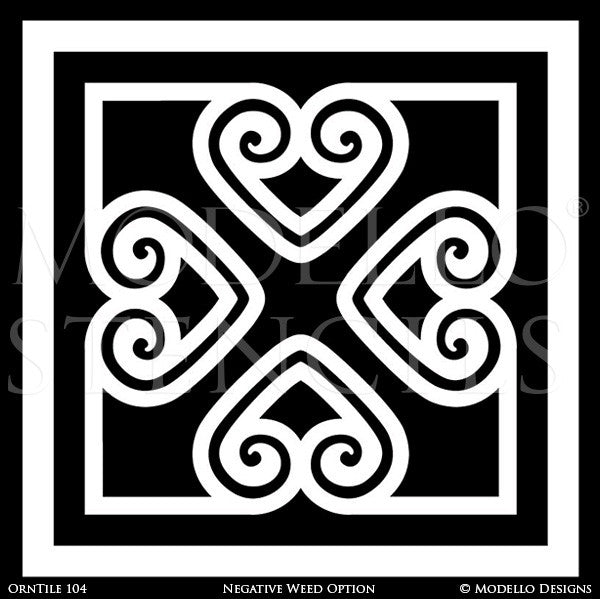 Tiles Stenciled on Wall Mural or Floor Makeover - Modello Custom Stencils