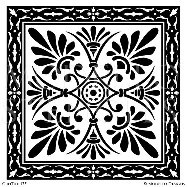 Classic and Detailed Tile Designs for Floor Painting and Ceiling Decor - Modello Custom Stencils