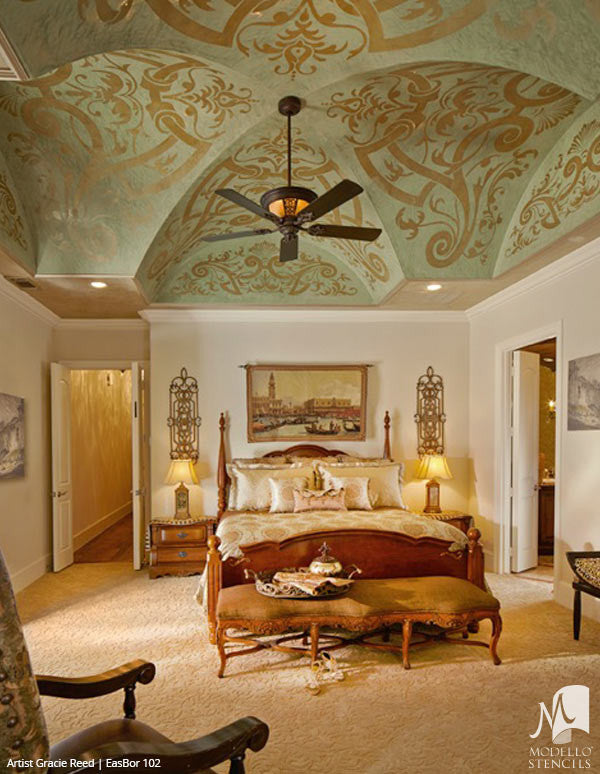 Painted Ceiling Stencils with Classic European Style - Modello Custom Stencils