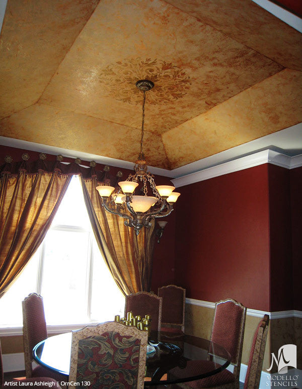Large Medallion Patterns Painted and Stenciled in Custom Interior Murals and Ceilings
