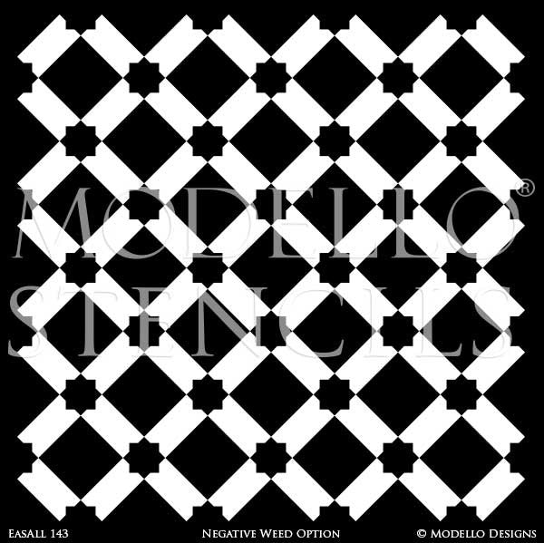 Modern or Tribal or Asian Decorating Idea using Large Geometric Pattern Wall Stencils - Modello Designs
