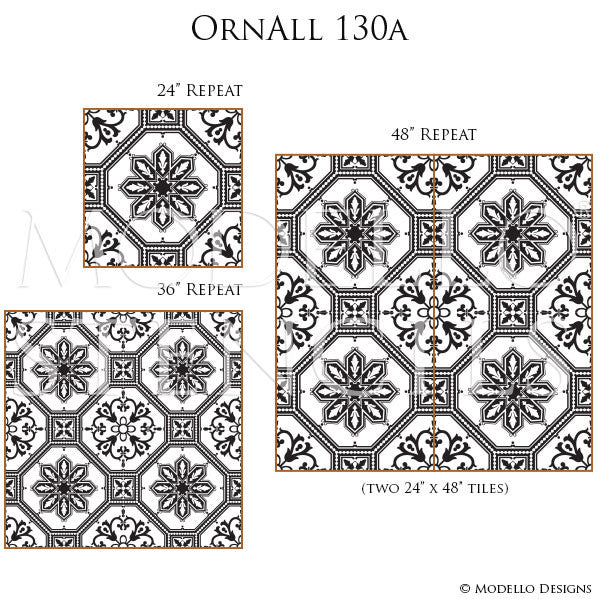 Spanish Tile Designs for Painting Pattern on Walls and Floors - Modello Allover Wall Stencils