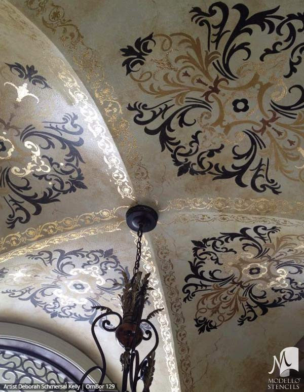 Leaves Vines Designs on Custom Painted Ceilings - Modello Custom Adhesive Vinyl Border Stencils
