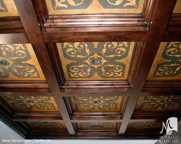 Painted Ceiling Tile Stencils with Oriental Design - Modello Custom Stencils