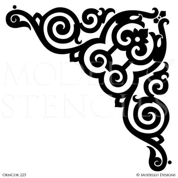 Stenciled Wall Mural Ideas with Custom Modello Corner Stencils