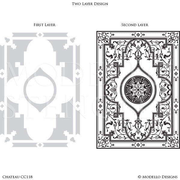 Large Panel Stenciling Floors and Ceilings - Modello Carpet Custom Stencils