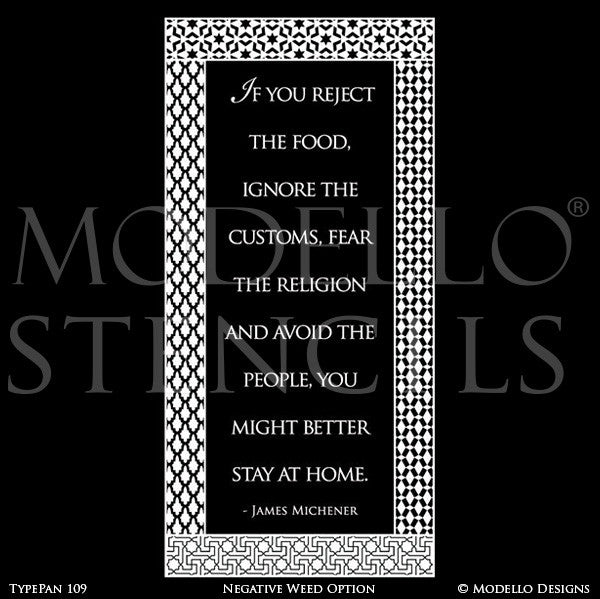 Large Custom Wall Art Typography Stencils - Modello Stencils with Travel Quotes