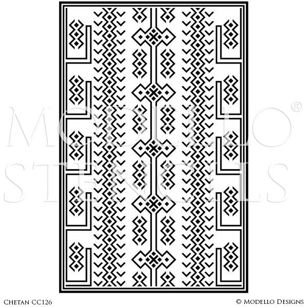 Tribal African Pattern - Painted Floor Carpet Panels - Geometric Custom Stencils for Decorating