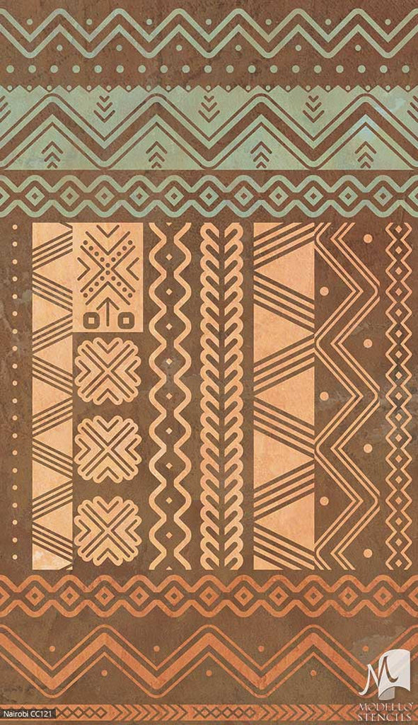 Southwest African Tribal Custom Painted Decor - Geometric Floor Carpet Stencils