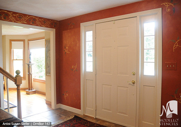 Leaves Vines Designs on Custom Painted Ceilings - Modello Custom Adhesive Vinyl Border Stencils