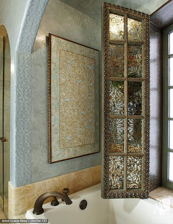 Elegant Painted Decor Ideas using Modello European Style Custom Tile Stencils