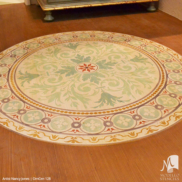 Wood Floors Makeover with Medallion Floor Rug Stencils - Modello Custom Stencils
