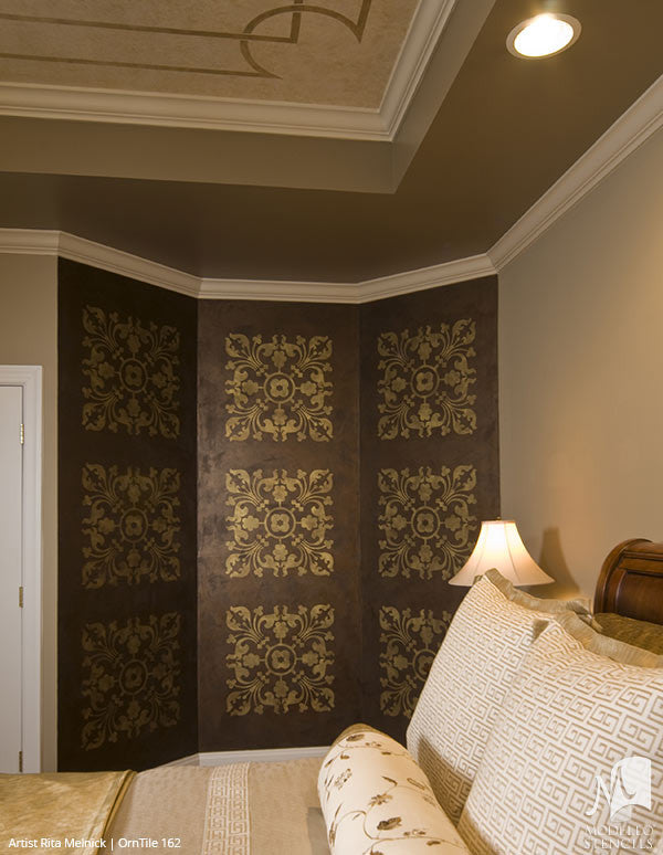 Exotic and Global Chic Decor Idea - Painted Tile Stencils from Modello Custom Stencils