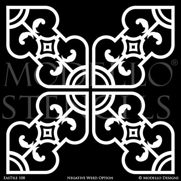 Exotic and Global Chic Decor Idea - Painted Tile Stencils from Modello Custom Stencils