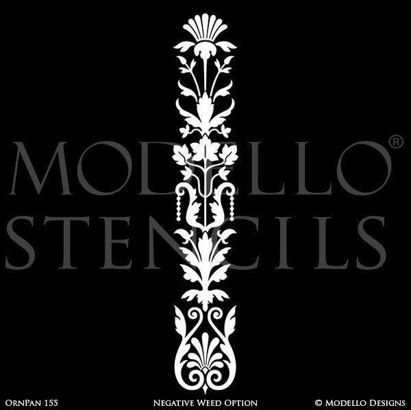 Long Panel Shape Painted on Furniture, Archways, Glass Windows - Large Ornamental Decorative Designs - Modello Custom Furniture Panel Stencils