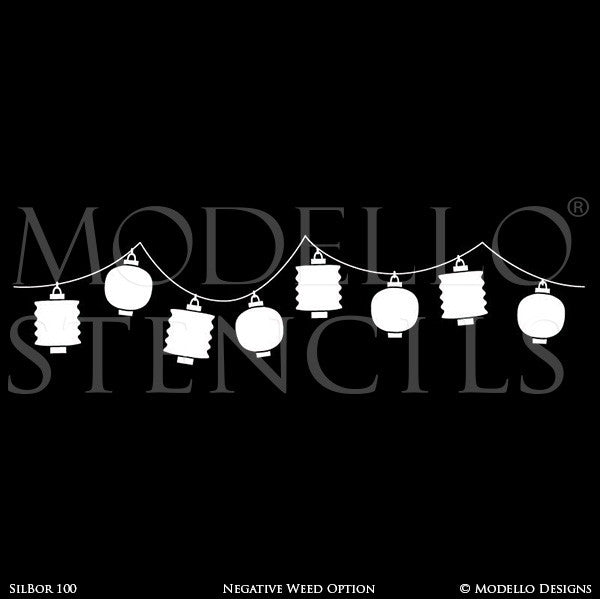 Chinese Asian Lanterns Lights Custom Border Stencils for Painting Decor - Modello Designs