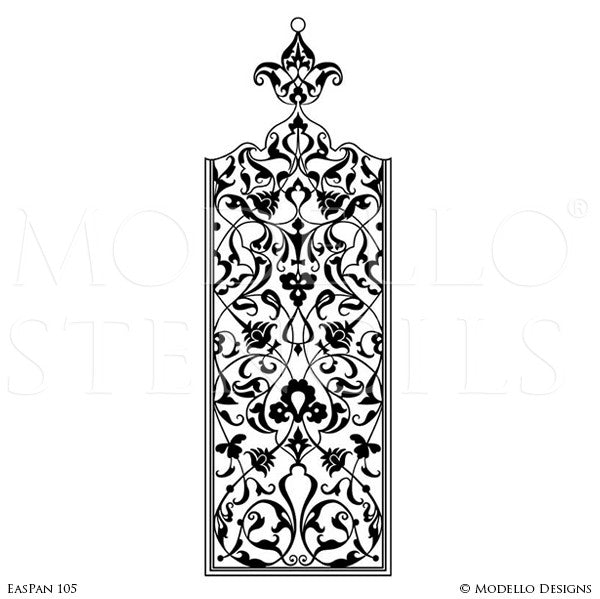 Moroccan Asian Indian Design and Interiors - Painted Wall Panel Patterns - Modello Custom Stencils for Decorating Walls, Ceilings, Floors