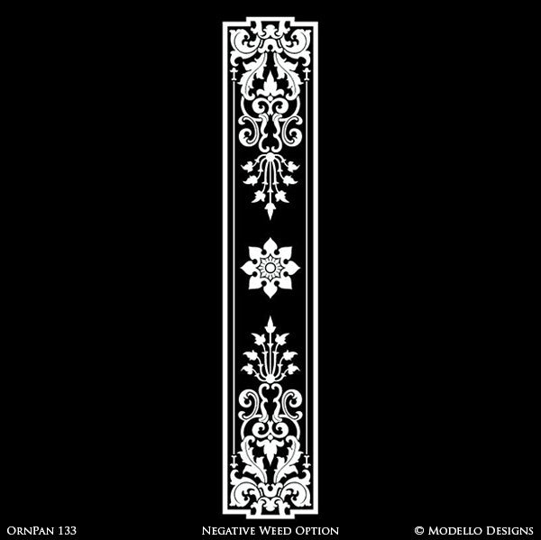 Long Panel Shape Painted on Furniture, Archways, Glass Windows - Ornamental Designs - Modello Custom Furniture Panel Stencils