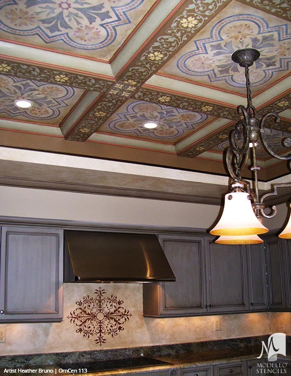 Painting Decorative Tile Designs on European Style Ceilings - Modello Custom Stencils