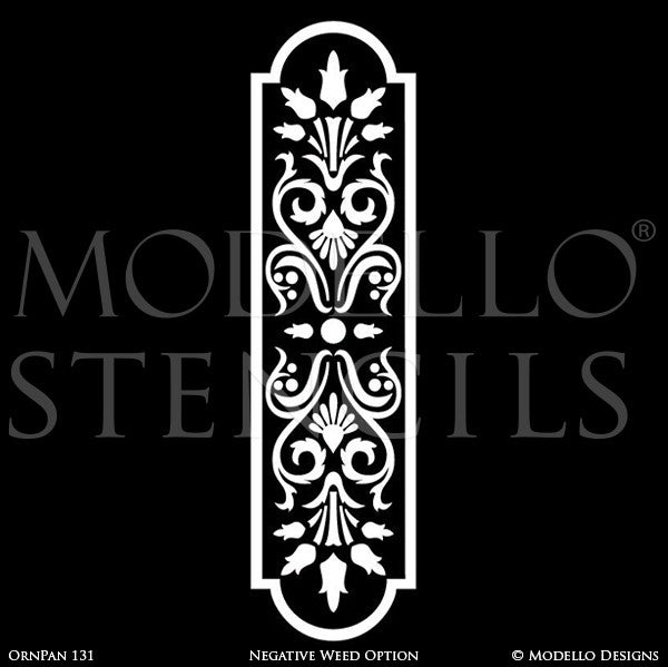 Long Panel Shape Painted on Furniture, Archways, Glass Windows - Moroccan Asian Indian Designs - Modello Custom Furniture Panel Stencils