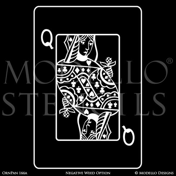 Queen of Hearts Playing Card Wall Art - Decorative Wall Mural Graphics Stencils - Modello Custom Stencils