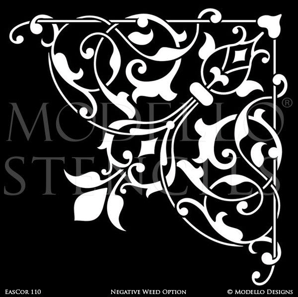 Asian, Moroccan, Indian Inspired Home Decor and Large Wall Corner Ceiling Corner Stencils - Modello Custom Stencils Designs